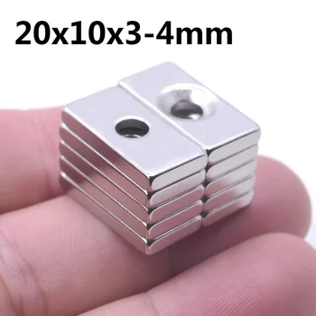 1-5000Pcs 20x10x3-4 Neodýmu Magnet 20 mm x 10 mm x 3 hole4mm N35 NdFeB Blok Super Silné Silné Permanentné Magnetické imanes nové