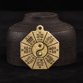 2 KS Mosadzný Starožitné Pevný Prenosný Mini Kompas, Tai Chi Bagua Miniatúrne Náhrdelník s Príveskom