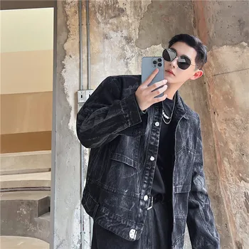 2022 Jeseň kórejský štýl, osobnosť matné umývanie džínsové bundy mužov príležitostné voľné krátkom úseku čierna denim jacket mužov,M-XL