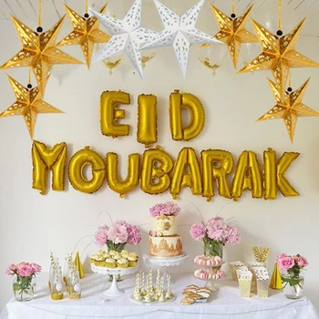 30/45/60cm Eid Mubarak Ozdoby Duté Sa Hviezdičkový Papier Svietidlo LED Svetlo Prívesok Eid al Fitr Kareem Party Dekorácie Dodávky
