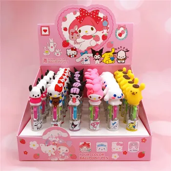 36pcs/box Sanrio 4-farebné Guľôčkové Pero Melódie Cinnamoroll Kuromi Hello Kitty Ballpen Papiernictvo Veľkoobchod
