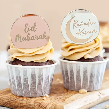 5 ks Eid Mubarak Akryl Cupcake Vňaťou Ramadánu Kareem Dekor Islamskej Moslimských Festival Strany Tortu DIY Dekorácie
