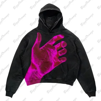 Americká hip-hop božiu ruku, vzor sveter y2k západnom pobreží nadrozmerná kabát high street hip-hop mikina s kapucňou ženy oblečenie harajuku