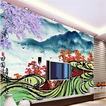 beibehang Rozsiahle vlastné tapetu Čínsky akvarel terasy krajinomaľbou obývacia izba, TV joj, nástenné maľby