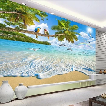 beibehang Vlastnú tapetu 3d maľby Stredomoria prírodná scenéria krajiny coconut tree dolphin bay gauč papier pozadí steny