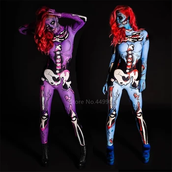 Desivé Kostým Kostra Ženy Červené Víno Parochňu Halloween, Deň Mŕtvych Zombie Horor Upír Cosplay Maškarný Karneval Party
