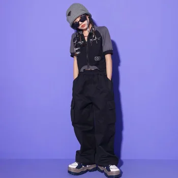 Dospievajúci Hip Hop Tanečné Oblečenie Deti Kpop Kostýmy Plodín Topy Cargo Nohavice Dievčatá Koncert Skupiny Hiphop Výkon Ukazuje Oblečenie