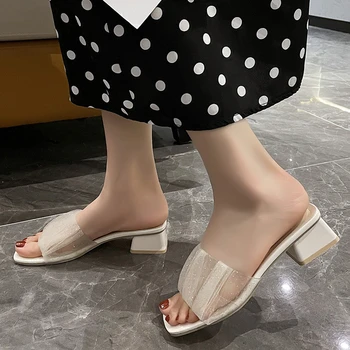 Dámske žabky 2023 Námestie Päty Sexy dámske Papuče Priedušná Oka Jednoduché dámske Topánky Zapatos De Mujer Papuče Ženy