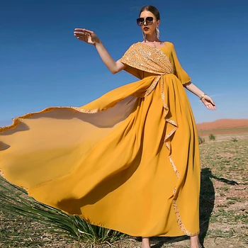 Elegantné Dlhé Víla Šaty Žien Cover-ups Letné Oblečenie Pre Ženy 2023 Elegantné Party Sequin kórejský Štýl Šifón Marocký Kaftan