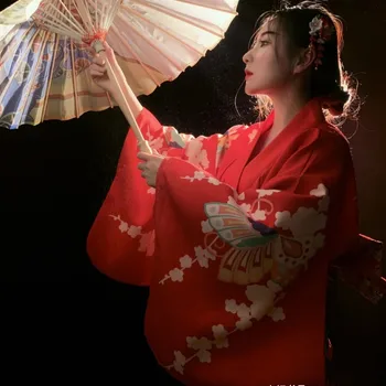 Japonské Tradičné Kimono Ženy Sexy Geisha Župan Yukata s Bielym Obi kvetov Vytlačené Etapa Vykonanie Fotografie Kostým