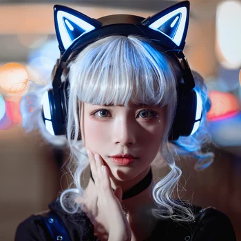 Kawaii Yowu 3s Mačka Uši Bluetooth Slúchadlá Aplikácie Ovládanie Rgb Osvetlenie Headset Hry Hudobné Slúchadlá Potlačením Hluku Hd Headset