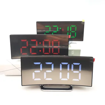 LED elektronické hodiny tvorivé elektronické hodiny, veľký displej zakrivené LED elektronické hodiny zrkadlo hodiny tichý budík
