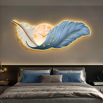 LED hodiny a hodiny s svetlá doma perie svetlo luxusné dekoračné maľby obývacia izba visí maľovanie