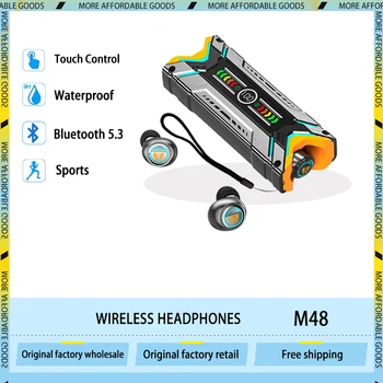 M48 TWS Bezdrôtové Slúchadlá Mecha Bluetooth Slúchadlá 9D Stereo Športové Vodotesné Slúchadlá Slúchadlá S Mikrofónom Pre Všetky Mobilné Telefóny