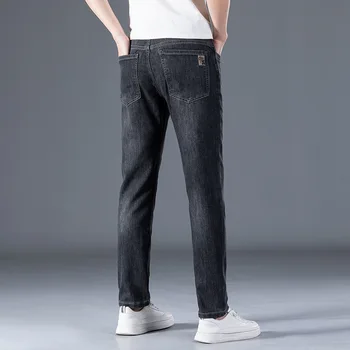 Mládež kórejská Verzia Jeans pánske Elastické Malé Rovno Slim Malé Nohy, Voľný čas Všetko Blue Gray Dlhé Nohavice 2023 Nové