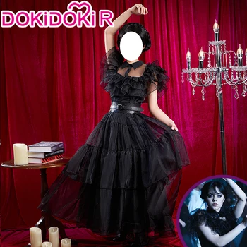 NA SKLADE streda Addams Cosplay TV streda 【S-3XL] vyzýva DokiDoki-R Addams Family Čierne Šaty Gothic Plus Veľkosť Halloween