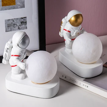 Nordic Stôl Mesiac Astronaut Socha Detí Spálňa Miniatúrne Ozdoby Spaceman Nočné Svetlo Domáce Dekorácie Regálové Figúrka