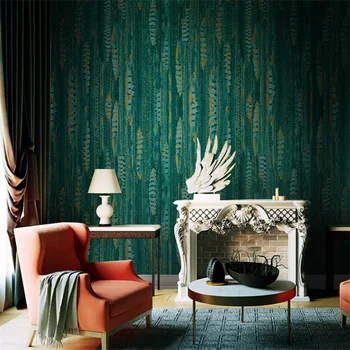 Nordická zelená netkanej textílie tmavo zelené pierko tapety Americký obývacia izba, spálňa, TV joj, steny papier papier peint