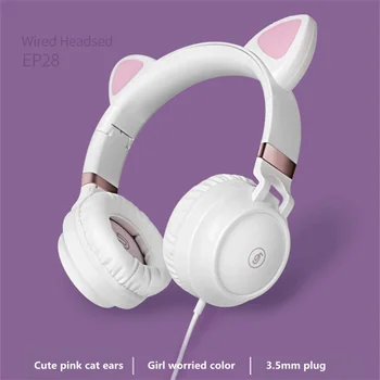 Nový roztomilý káblové ružová mačka ear slúchadlá s mikrofónom 3.5 mm AUX hudbu online triedy headset je najlepší darček pre deti