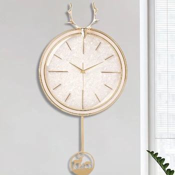 Nástenné hodiny, Nordic light luxusné nástenné hodiny, obývacia izba, tichý jeleň hlavu nástenné hodiny, jednoduché moderné rádio hodiny