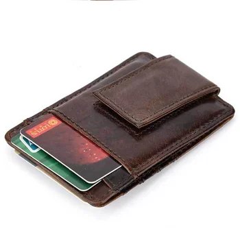 Olej, Vosk Cowhide Mužov Peniaze Klipy ID/Kreditnej Karty Kabelky Vrecko na pravej Kože Magnetickou Sponou Retro Tenký Mini Card Holer Peňaženky