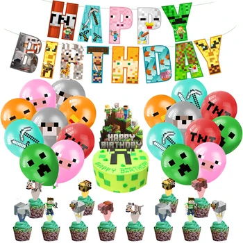 Pixel Hry Tému, Narodeniny, Party Dekorácie Birthday Banner Tortu Vňaťou Balón Špirálovitá Ozdoba Strana Dodávky