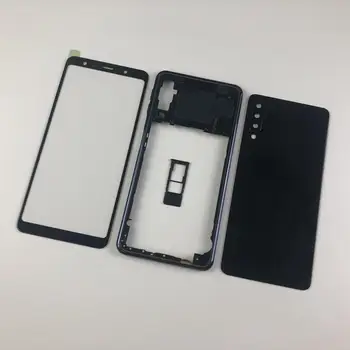 Pre Samsung Galaxy A7 2018 SM-A750F A750 Bývanie Predný Rám Stredný Rám+Batéria Späť Sklenený Kryt+zásuvka na Kartu Sim Držiak+Nálepka