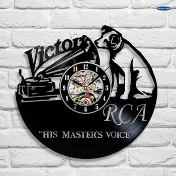 RCA Victor Vinylové dosky hodiny Hodiny Psa Ručné Nástenné Dekor Ročník Tvorivej Visí Umenie Hodiny