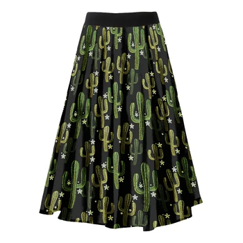 Ročník 1950 Žien Vysoký Pás Sukne Novetly Kaktus Tlač Retro Inšpirovala Jedna Veľkosť Kruhu Swing Skladaná Sukňa