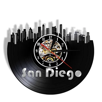 San Diego Panoráma, 3D Nástenné Hodiny, Moderné Desgin Skyline Vinyl Hodiny Ručné Vintage Retro Dekoratívne Nástenné Hodiny