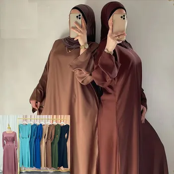 Satin Abaya Dubaj Turecko Kaftan Ženy Moslimských Maxi Šaty Skromné Abayas Islamské Oblečenie Arabčina Župan Afriky Šaty Šaty Jalabiya