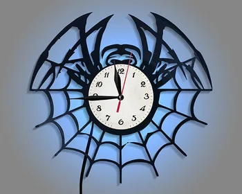 Spider Tvarované výtvarné Umenie Vinyl na Stenu, Dekorácie, Hodiny, LED Nočné Svetlo, Diaľkové Ovládanie, Hodiny, Domov Darček