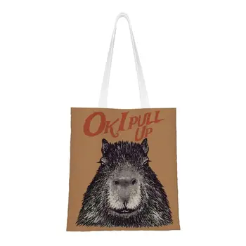 Vtipné Vytlačené Capybara Ok Som Vytiahnuť Nakupovanie Tote Bag Odolného Plátna Shopper Ramenný Meme Kabelka