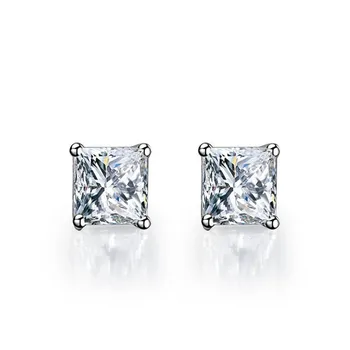VVS1 Princezná Rez 1Ct každý 6x6 mm D Moissanite Diamond Stud Náušnice Platinum 950 Náušnice pre Jej Svadobné Šperky