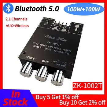 ZK-1002T TPA3116D2 Bluetooth 5.0 Subwoofer Zosilňovač Rada 2*100W 2.0 Kanálový High Power Audio Stereo Zosilňovač Rada Bass AMP
