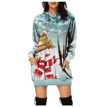 Ženy Bežné Vianočné Tlač Hoodies Módy S Kapucňou Dlhý Rukáv Top Mikiny Šaty Vrecká Oblečenie Pre Ženy, Ropa Mujer