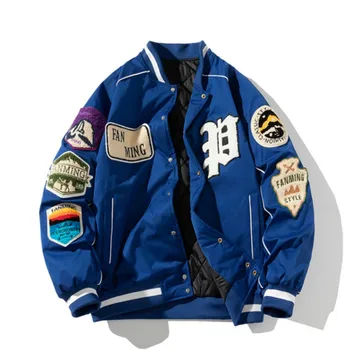 Zimné Mužov Uterák-Pilot Odznak Vyšívané Bavlnená Bunda S Kapucňou Ťažký Kabát Americký Baseball Jacket Street Fashion Hip Hop Kabát Mužov